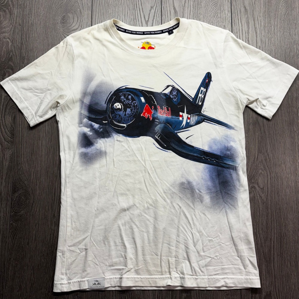 Red Bull The Flying Bulls Corsair Airplane Graphic T-Shirt Mens Small White